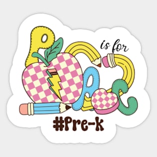 P Is For Pre-k Teacher Groovy Back to School Sticker